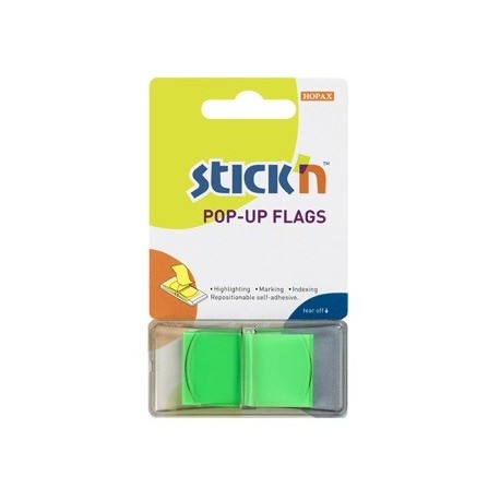 Film index autoadeziv 45 x 25mm, 50 file/set, cu dispenser, Stick"n Pop-up - verde