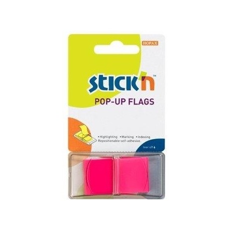 Film index autoadeziv 45 x 25mm, 50 file/set, cu dispenser, Stick"n Pop-up - magenta