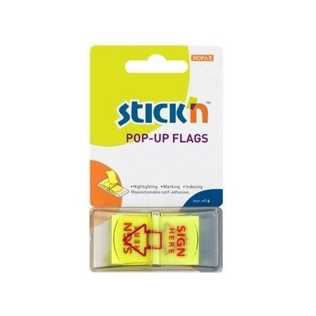 Film index autoadeziv 45 x 25mm, 50 file/set, Stick"n Pop-up (sign here) - galben