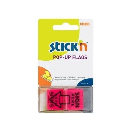 Film index autoadeziv 45 x 25mm, 50 file/set, Stick"n Pop-up (sign here) - roz