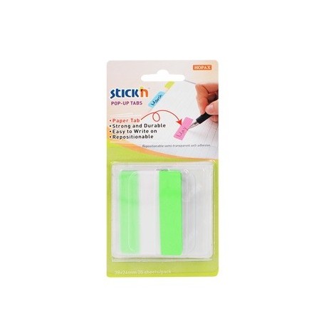 Film index autoadeziv cu tab din hartie, 38 x 50mm, 10 file/set, Stick"n Pop-up - vernil