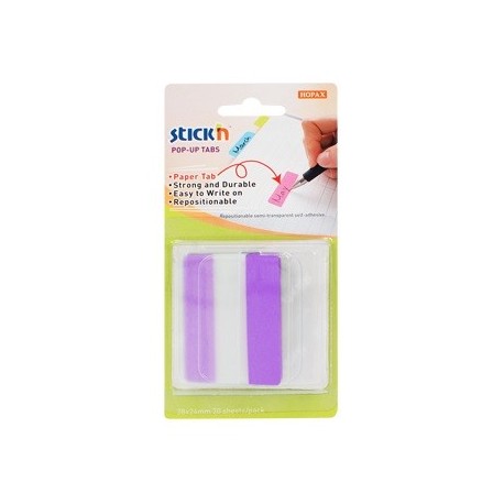 Film index autoadeziv cu tab din hartie, 38 x 50mm, 10 file/set, Stick"n Pop-up - mov
