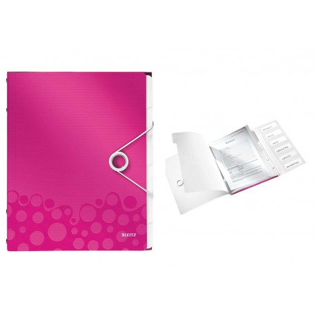 Mapa cu separatoare LEITZ Wow, PP, 6 separatoare - roz metalizat