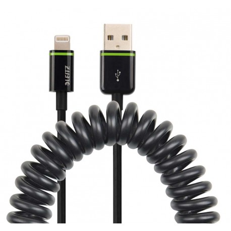 Cablu de date spiralat LEITZ Complete Lightning, port USB, 1 m - negru