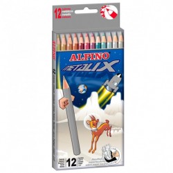 Creioane colorate metalizate, cutie carton, 12 culori/set, ALPINO Metalix