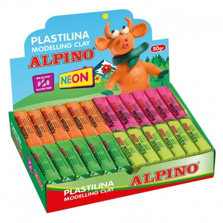 Display plastilina fluorescenta, 24 x 50gr./display, ALPINO - 6 culori asortate