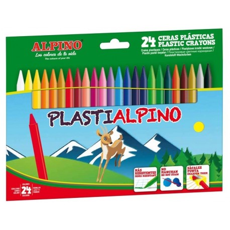 Creioane cerate din plastic, cutie carton, 24 culori/cutie, Plasti ALPINO