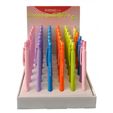 Display 36 creioane mecanice 0,5 mm, Penac Non-Stop, culori asortate