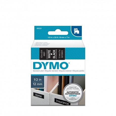 Banda Dymo D1 ( 12 mm x 7 m ) text:alb / fond:negru