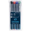 Universal permanent marker SCHNEIDER Maxx 222 F, varf 0.7mm, 4 culori/set - (N, R, A, V)