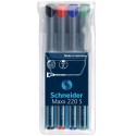 Universal permanent marker SCHNEIDER Maxx 220 S, varf 0.4mm, 4 culori/set - (N, R, A, V)