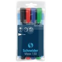 Permanent marker SCHNEIDER Maxx 130, varf rotund 1-3mm, 4 culori/set - (N, R, A, V)