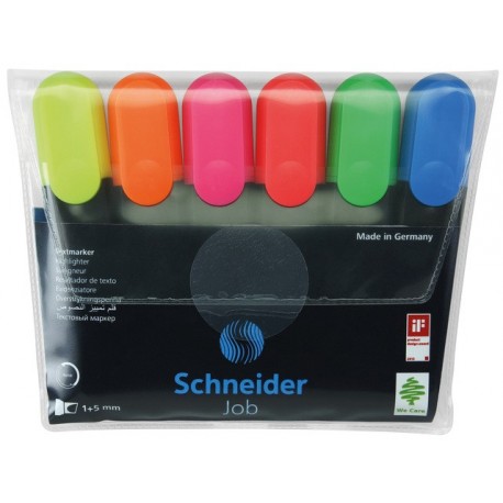 Textmarker SCHNEIDER Job, varf lat, 6 culori/set - (G, O, V, R, A, R)