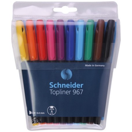 Liner SCHNEIDER 967, varf fetru 0.4mm, 10 culori/set - (N, R, A, V, Vi, Roz, G, P, M, Bleu)