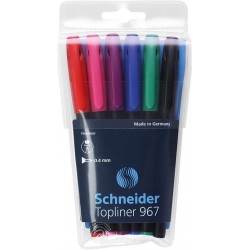 Liner SCHNEIDER 967, varf fetru 0.4mm, 6 culori/set - (N, R, A, V, Vi, Roz)