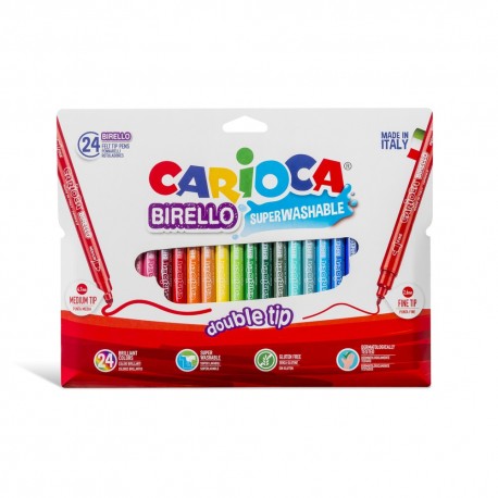 Carioca super lavabila, cu 2 capete, varf subtire/gros, 24 culori/cutie, CARIOCA Double Nib