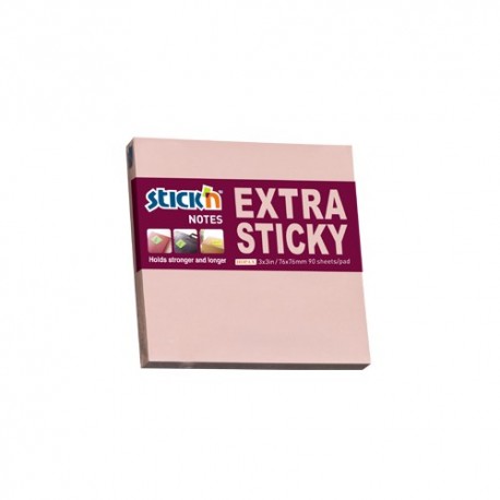 Notes autoadeziv extra-sticky 76 x 76mm, 90 file, Stick"n - magenta pastel