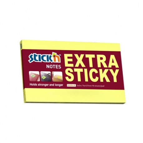 Notes autoadeziv extra-sticky 76 x 127mm, 90 file, Stick"n - galben neon