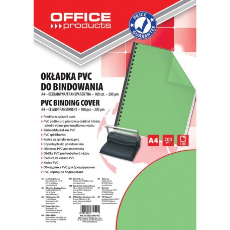 Coperta plastic PVC, 200 microni, A4, 100/top Office Products - verde transparent