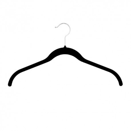 Umeras din plastic invelit in catifea, antialunecare, negru, 42x22x0.5cm, 15 buc/set