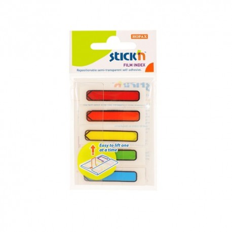 Stick index plastic transp color 45x12 mm, 5x20 file/set, Stick"n Z Fold- sageata - 5 culori neon