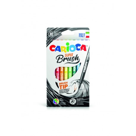 Carioca super lavabila, varf flexibil (tip pensula), 10 culori/cutie, CARIOCA Super Brush