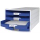 Suport plastic cu 4 sertare pt. documente, HAN Impuls 2.0 (open) - gri deschis - sertare albastre