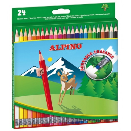 Creioane colorate cu guma, cutie carton, 24 culori/set, ALPINO Erasable