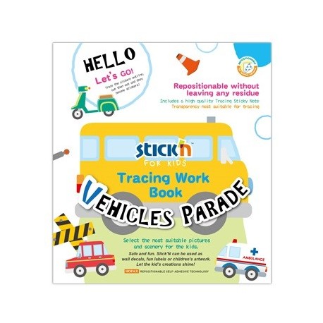 Carte educativa Stick"n Tracing Work Book - Vehicles Parade
