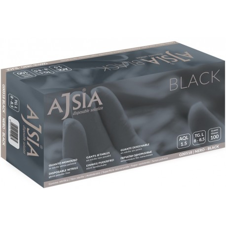 Manusi nitril AJSIA Black, unica folosinta, nepudrate, 0.13mm, 100 buc/cutie - negre - marime S