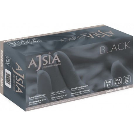 Manusi nitril AJSIA Black, unica folosinta, nepudrate, 0.13mm, 100 buc/cutie - negre - marime XL