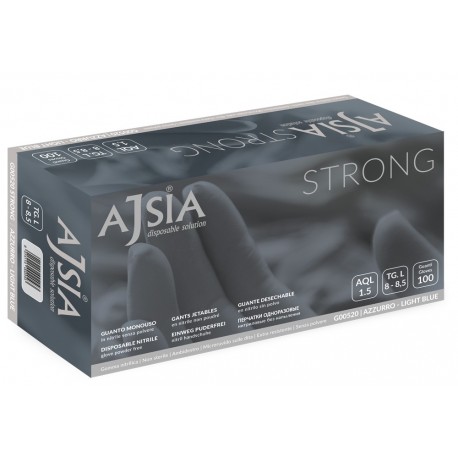 Manusi nitril AJSIA Strong, unica folosinta, nepudrate, 0.19mm, 100 buc/cutie - albastre -marime S