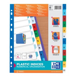 Index plastic color numeric 1-12, A4 XL, 120 microni, OXFORD