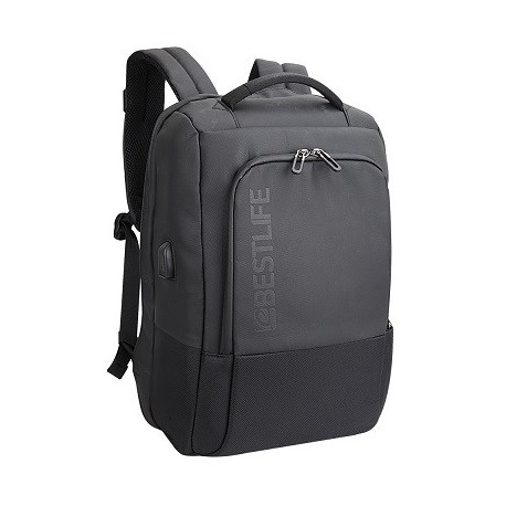Rucsac BESTLIFE Neoton - gri/negru - laptop 16 inch, charge pentru USB si TypeC conectori