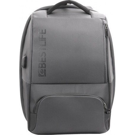 Rucsac BESTLIFE Neoton - gri - laptop 16 inch, charge pentru USB si TypeC conectori