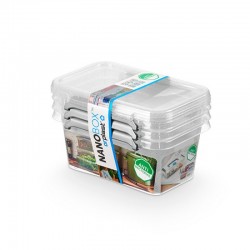 Cutie plastic pt alimente, cu manere si capac, 15x9.5x 9.5cm, 3 buc/set, NANOBOX - capacitate 500ml
