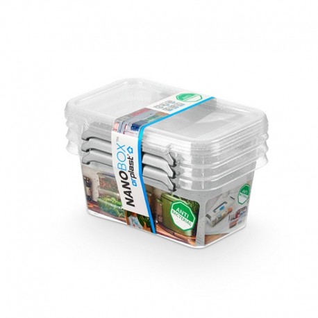 Cutie plastic pt alimente, cu manere si capac, 15x9.5x 9.5cm, 3 buc/set, NANOBOX - capacitate 500ml