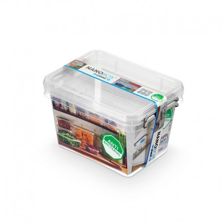 Cutie plastic pt alimente, cu manere si capac, 19.5x15x13cm, 2 buc/set, NANOBOX - capacitate 2L
