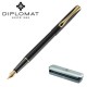 DIPLOMAT Traveller black lacquer gold - stilou cu penita M, din otel inoxidabil