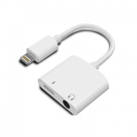 Adaptor Lightning to Lightning + 3.5mm Jack, incarcare si audio in acelasi timp - alb