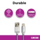 Cablu date GRIXX - 8-pin to USB Apple MFI License, impletit, lungime 1m - gri/alb