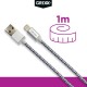Cablu date GRIXX - 8-pin to USB Apple MFI License, impletit, lungime 1m - gri/alb
