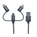 Cablu date GRIXX Optimum - 3 in 1 Micro USB/USB-C/8-pin Apple MFI License, impletit, lungime 1m - gr