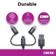 Cablu date GRIXX Optimum - 3 in 1 Micro USB/USB-C/8-pin Apple MFI License, impletit, lungime 1m - gr