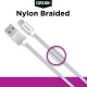 Cablu date GRIXX Optimum - 8-pin to USB Apple MFI License, impletit, lungime 1m - alb