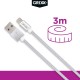 Cablu date GRIXX Optimum - 8-pin to USB Apple MFI License, impletit, lungime 3m - alb