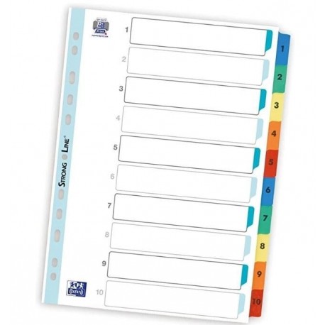 Index carton alb Mylar numeric 1-10, margine PP color, A4 XL, 170g/mp, OXFORD