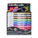 Marker ARTLINE Decorite, varf rotund 1.0mm, 10 culori metalizate/set + 1 folie magnetica neagra