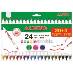 Carioca lavabila, 24 culori/cutie, vaft 2mm/4.5mm, ALPINO Double Double - culori clasice