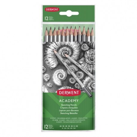 Creioane Grafit 5H-6B DERWENT Academy, blister, 12 buc/set, negru